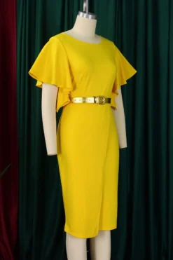 Casual Plus Size Slight Stretch 4 Colors With Belt Crew Neck Midi Dress Wholesale Plus-Size Dresses -Plus-Size Dresses Sales Store AA020103 10