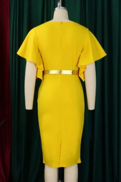 Casual Plus Size Slight Stretch 4 Colors With Belt Crew Neck Midi Dress Wholesale Plus-Size Dresses -Plus-Size Dresses Sales Store AA020103 11