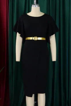 Casual Plus Size Slight Stretch 4 Colors With Belt Crew Neck Midi Dress Wholesale Plus-Size Dresses -Plus-Size Dresses Sales Store AA020103 12