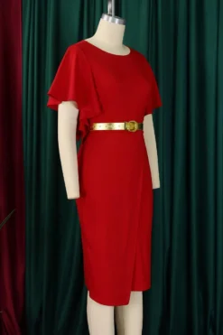 Casual Plus Size Slight Stretch 4 Colors With Belt Crew Neck Midi Dress Wholesale Plus-Size Dresses -Plus-Size Dresses Sales Store AA020103 16