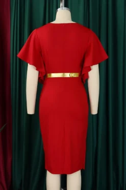 Casual Plus Size Slight Stretch 4 Colors With Belt Crew Neck Midi Dress Wholesale Plus-Size Dresses -Plus-Size Dresses Sales Store AA020103 17