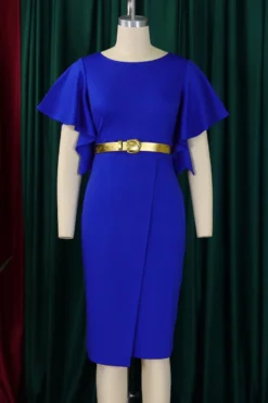 Casual Plus Size Slight Stretch 4 Colors With Belt Crew Neck Midi Dress Wholesale Plus-Size Dresses -Plus-Size Dresses Sales Store AA020103 18