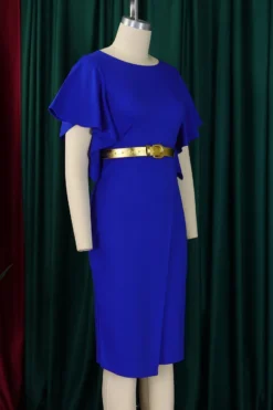 Casual Plus Size Slight Stretch 4 Colors With Belt Crew Neck Midi Dress Wholesale Plus-Size Dresses -Plus-Size Dresses Sales Store AA020103 19