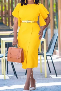 Casual Plus Size Slight Stretch 4 Colors With Belt Crew Neck Midi Dress Wholesale Plus-Size Dresses -Plus-Size Dresses Sales Store AA020103 8