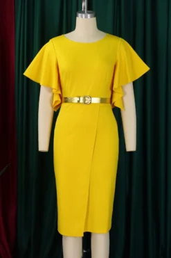 Casual Plus Size Slight Stretch 4 Colors With Belt Crew Neck Midi Dress Wholesale Plus-Size Dresses -Plus-Size Dresses Sales Store AA020103 9