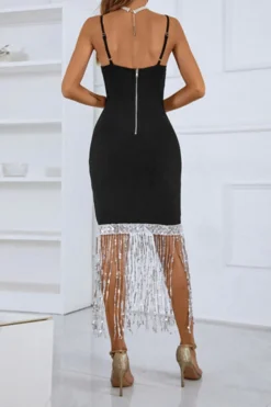 New Sexy Slight Stretch Sequins Fringe Suspender Midi Dress Wholesale Tank & Cami Dresses -Plus-Size Dresses Sales Store AA020152 4
