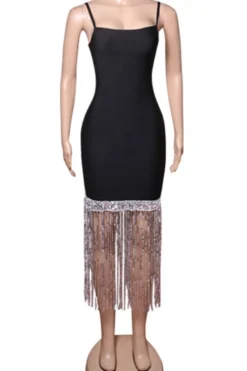 New Sexy Slight Stretch Sequins Fringe Suspender Midi Dress Wholesale Tank & Cami Dresses -Plus-Size Dresses Sales Store AA020152 5