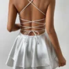 Sexy Non-stretch Solid Color Sling Lace-up Backless Mini Dress Wholesale Tank & Cami Dresses