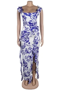 Sexy Plus Size Slight Stretch Ruffle Decor Brunch Batch Printing Maxi Dress Wholesale Tank & Cami Dresses -Plus-Size Dresses Sales Store AA020864 4