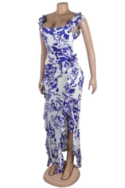 Sexy Plus Size Slight Stretch Ruffle Decor Brunch Batch Printing Maxi Dress Wholesale Tank & Cami Dresses -Plus-Size Dresses Sales Store AA020864 5