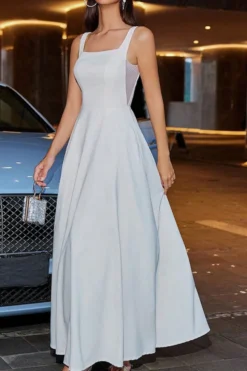 New Stylish Non-stretch Patchwork Suspenders Maxi Dress Wholesale