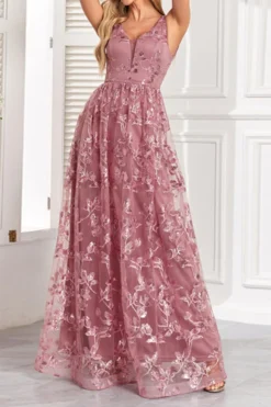 Elegant Non-stretch Sleeveless Mesh Embroidery Maxi Dress Wholesale