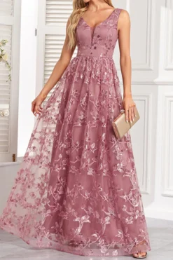 Elegant Non-stretch Sleeveless Mesh Embroidery Maxi Dress Wholesale -Plus-Size Dresses Sales Store AA021053 3