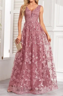 Elegant Non-stretch Sleeveless Mesh Embroidery Maxi Dress Wholesale -Plus-Size Dresses Sales Store AA021053 4