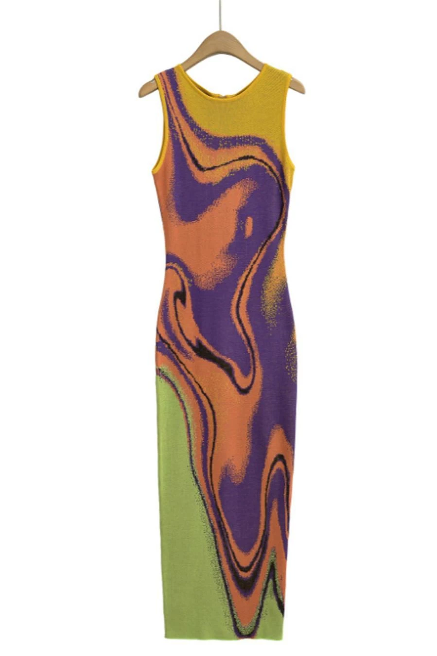 New Slight Stretch Knit Jacquard Round Neck Maxi Tank Dress(size Run Small) Wholesale 1 New Slight Stretch Knit Jacquard Round Neck Maxi Tank Dress(size Run Small) Wholesale