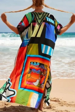 New Graphic Tropical Fixed Printing V-neck High-slit Sexy Beach Dress Cover-ups Wholesale Cover-ups -Plus-Size Dresses Sales Store BA000681 6