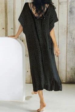 New See Through Knitted V-neck High-slit Sexy Beach Dress Cover-ups (without Lining,xs=xs/s,m=m/l Xl=xl/xxl) Wholesale Cover-ups -Plus-Size Dresses Sales Store BA002591 5