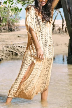 New See Through Knitted V-neck High-slit Sexy Beach Dress Cover-ups (without Lining,xs=xs/s,m=m/l Xl=xl/xxl) Wholesale Cover-ups -Plus-Size Dresses Sales Store BA002591 6