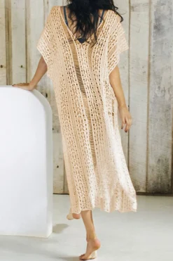 New See Through Knitted V-neck High-slit Sexy Beach Dress Cover-ups (without Lining,xs=xs/s,m=m/l Xl=xl/xxl) Wholesale Cover-ups -Plus-Size Dresses Sales Store BA002591 7