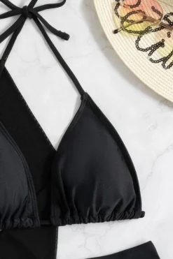 New Pure Color Padded Halter-neck Lace-up Triangle Sexy Two-piece Bikini With See Through Mesh Drawstring Dress Cover-ups Wholesale -Plus-Size Dresses Sales Store BA004187 4