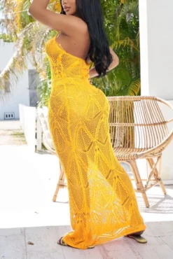 S-2XL New Plus Size 5 Colors Solid Color Hollow Out Knitted Micro-elastic Halter-neck Tied Sexy Beach Dress Cover-ups (without Lining) Wholesale -Plus-Size Dresses Sales Store BA006085 12