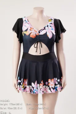 L-5XL Plus Size Butterfly Fixed Printing Padded Lace Up Hollow Crossed Sling Panties Lining Spliced Ruffle Stylish Dress Style Tankini Wholesale -Plus-Size Dresses Sales Store BA006244 1714274987271 7