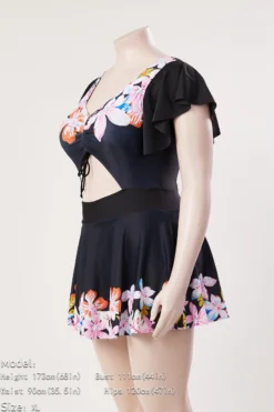 L-5XL Plus Size Butterfly Fixed Printing Padded Lace Up Hollow Crossed Sling Panties Lining Spliced Ruffle Stylish Dress Style Tankini Wholesale -Plus-Size Dresses Sales Store BA006244 1714274987271 8