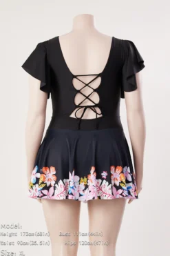 L-5XL Plus Size Butterfly Fixed Printing Padded Lace Up Hollow Crossed Sling Panties Lining Spliced Ruffle Stylish Dress Style Tankini Wholesale -Plus-Size Dresses Sales Store BA006244 1714274987271 9