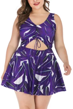 XL-5XL Plus Size New Leaf Batch Printing Padded Strappy Hollow Lace Up Stylish Dress Style One-piece Swimsuit Wholesale