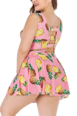 XL-5XL Plus Size New Pineapple Batch Printing Strappy Hollow Lace Up Panties Lining Spliced Stylish Dress Style One-piece Swimsuit Wholesale -Plus-Size Dresses Sales Store BA006320 6