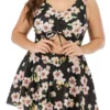 XL-5XL Plus Size New Floral Batch Printing Strappy Hollow Lace Up Panties Lining Spliced Stylish Dress Style One-piece Swimsuit Wholesale