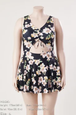 XL-5XL Plus Size New Floral Batch Printing Strappy Hollow Lace Up Panties Lining Spliced Stylish Dress Style One-piece Swimsuit Wholesale -Plus-Size Dresses Sales Store BA006323 1714275085731 6
