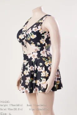 XL-5XL Plus Size New Floral Batch Printing Strappy Hollow Lace Up Panties Lining Spliced Stylish Dress Style One-piece Swimsuit Wholesale -Plus-Size Dresses Sales Store BA006323 1714275085777 7