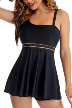 Plus Size Mesh Patchwork Padded Strappy Dress Style Tankini Set Wholesale -Plus-Size Dresses Sales Store BA007954 4