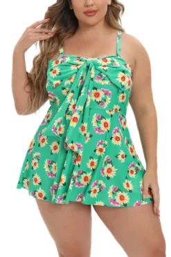 Plus Size Daisy Leaf Printing Padded Bow-knot Dress Style Sweet Tankini Set Wholesale -Plus-Size Dresses Sales Store BA008087 1714441467902 13