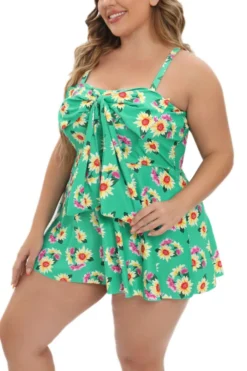 Plus Size Daisy Leaf Printing Padded Bow-knot Dress Style Sweet Tankini Set Wholesale -Plus-Size Dresses Sales Store BA008087 1714441467902 15