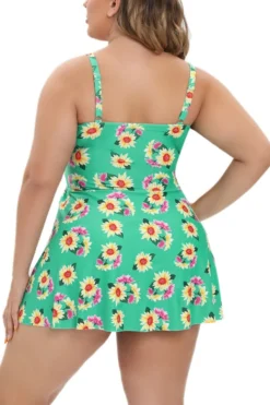 Plus Size Daisy Leaf Printing Padded Bow-knot Dress Style Sweet Tankini Set Wholesale -Plus-Size Dresses Sales Store BA008087 1714441467902 16
