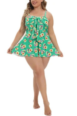 Plus Size Daisy Leaf Printing Padded Bow-knot Dress Style Sweet Tankini Set Wholesale -Plus-Size Dresses Sales Store BA008087 1714441467902 17