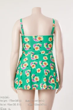 Plus Size Daisy Leaf Printing Padded Bow-knot Dress Style Sweet Tankini Set Wholesale -Plus-Size Dresses Sales Store BA008087 1714441469435 10