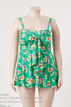 Plus Size Daisy Leaf Printing Padded Bow-knot Dress Style Sweet Tankini Set Wholesale -Plus-Size Dresses Sales Store BA008087 1714441469435 8