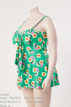 Plus Size Daisy Leaf Printing Padded Bow-knot Dress Style Sweet Tankini Set Wholesale -Plus-Size Dresses Sales Store BA008087 1714441469435 9