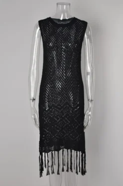 New 3 Colors Cut Out Knitted Tassel Sexy Beach Dress Cover-ups(no Swimwear) Wholesale -Plus-Size Dresses Sales Store BA008331 10