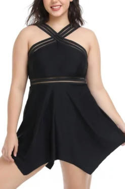 Plus Size Mom Parent-child Mesh Spliced Padded Crossed Dress Style Tankini Set Wholesale Matching Swimwear