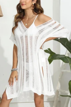 Sexy 3 Colors Hollow Knitted Slit Beach Midi Dress Cover-ups(no Underwear) Wholesale -Plus-Size Dresses Sales Store BA010421 6
