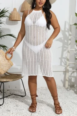 Sexy Plus Size Hollow Knitted Halter-neck Beach Dress Cover-ups(no Underwear) Wholesale -Plus-Size Dresses Sales Store BA010423 6
