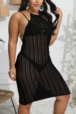 Sexy Plus Size Hollow Knitted Halter-neck Beach Dress Cover-ups(no Underwear) Wholesale -Plus-Size Dresses Sales Store BA010423 9