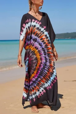 Stylish Fixed Printing V-neck High-slit Loose Beach Dress Cover-up Wholesale Cover-ups