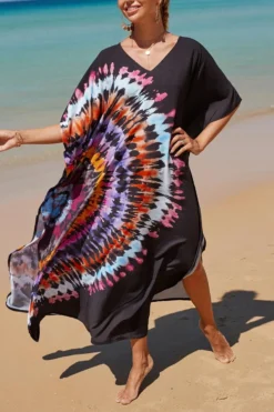 Stylish Fixed Printing V-neck High-slit Loose Beach Dress Cover-up Wholesale Cover-ups -Plus-Size Dresses Sales Store BA011791 3