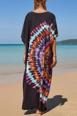 Stylish Fixed Printing V-neck High-slit Loose Beach Dress Cover-up Wholesale Cover-ups -Plus-Size Dresses Sales Store BA011791 5