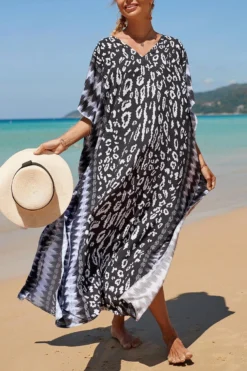 Stylish Digital Printing V-neck High-slit Loose Beach Dress Cover-up Wholesale Cover-ups -Plus-Size Dresses Sales Store BA011792 3
